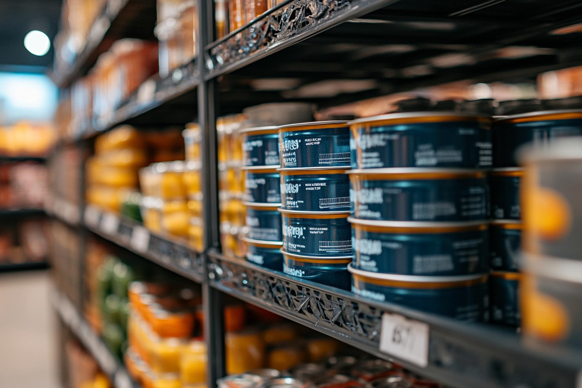 packaged gourmet meals on shelf